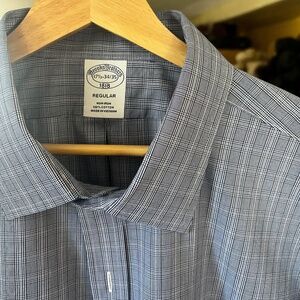 Brooks Brothers Regent Non-Iron Blue micro Plaid Cotton Dress Shirt 17.5 34/35